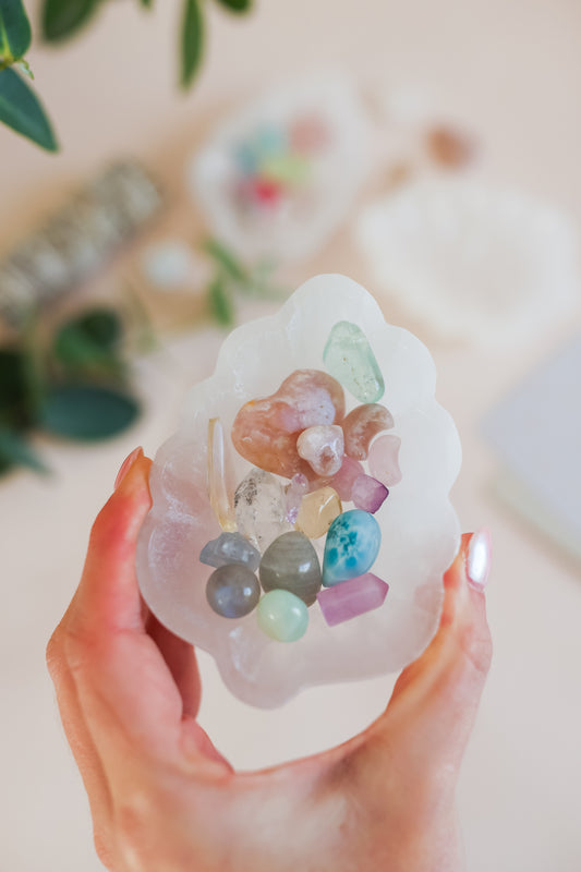 Selenite Satin Spar Leaf Shaped Bowl