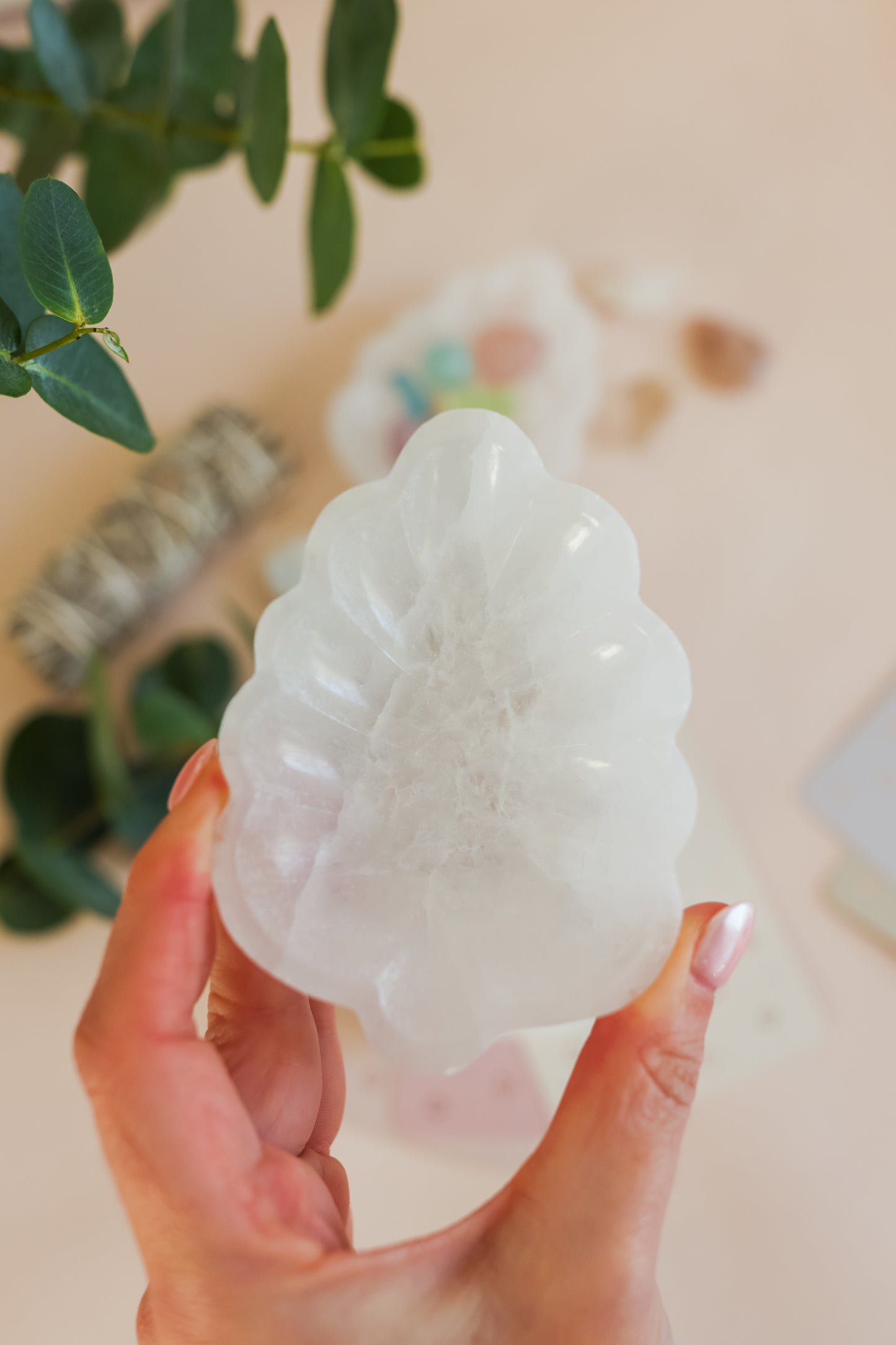 Selenite Satin Spar Leaf Shaped Bowl