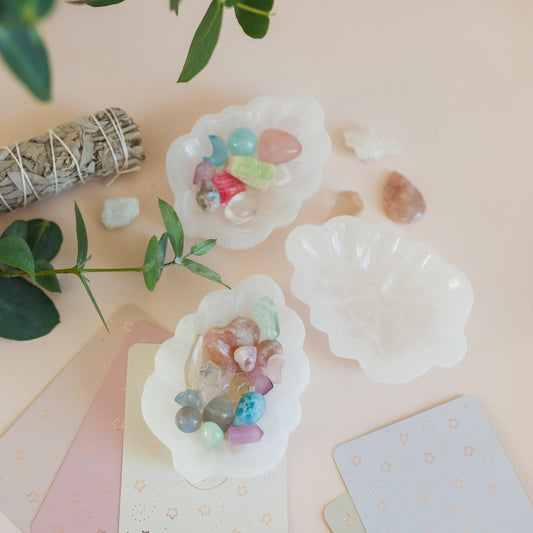 Selenite Satin Spar Leaf Shaped Bowl