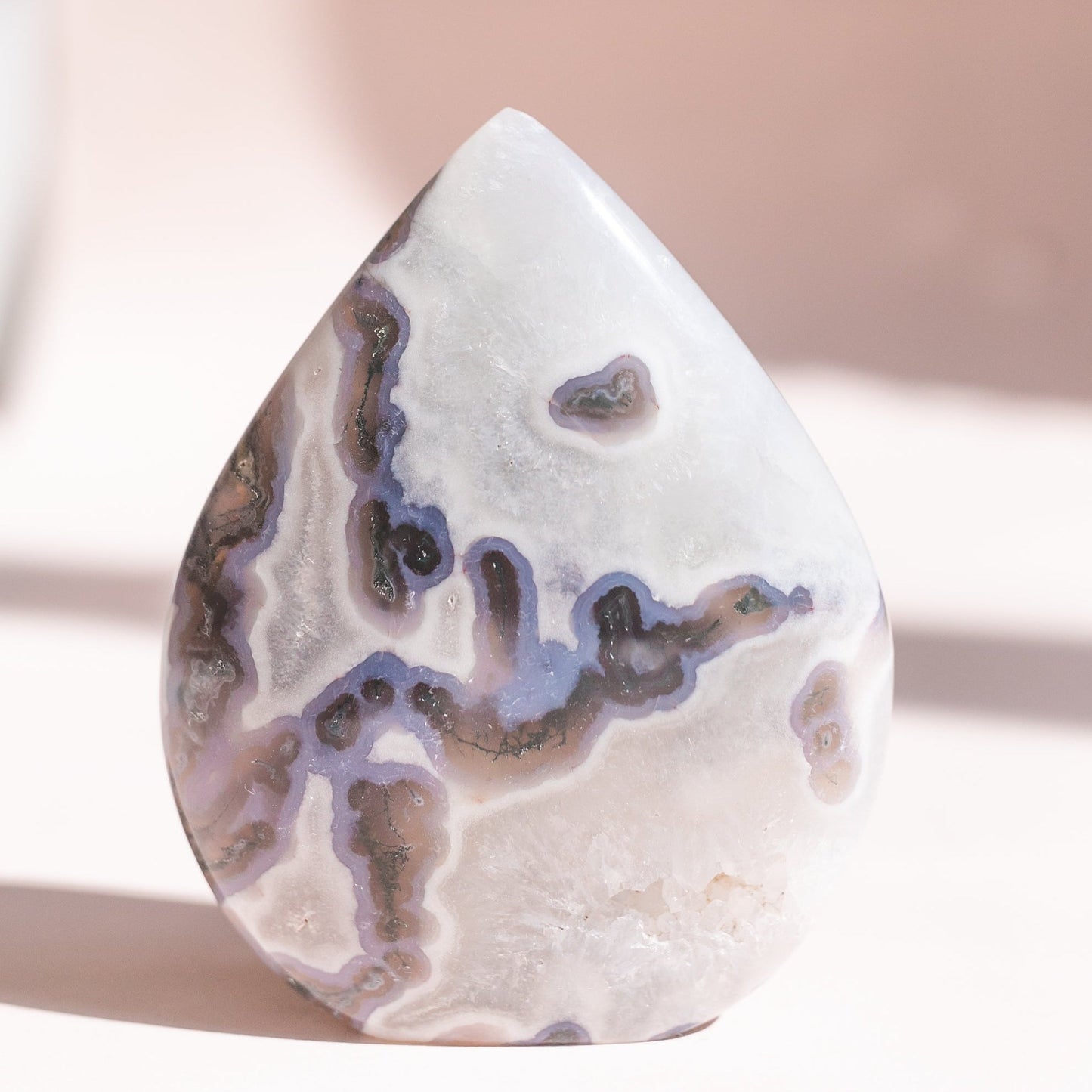 Moss Agate with Quartz Polished Teardrop