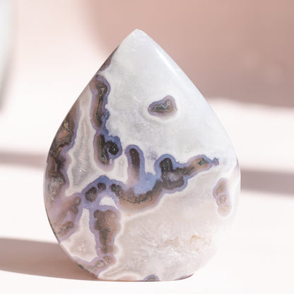 Moss Agate with Quartz Polished Teardrop