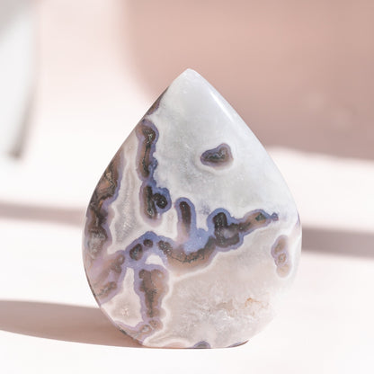 Moss Agate with Quartz Polished Teardrop