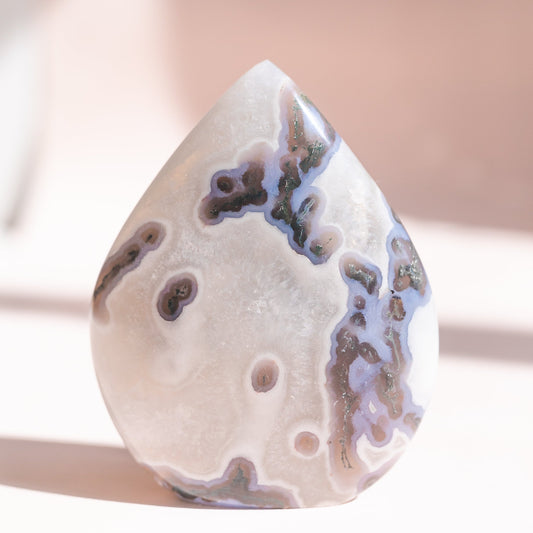 Moss Agate with Quartz Polished Teardrop
