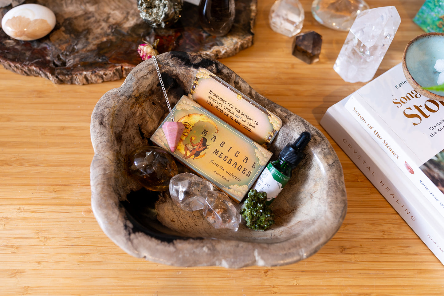 Large Petrified Wood Decorative Crystal Bowl