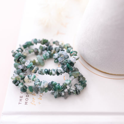 Moss Agate Crystal Chip Bracelet