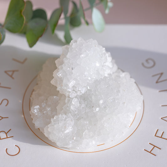White Apophylite Druzy Cluster with Flower Formation